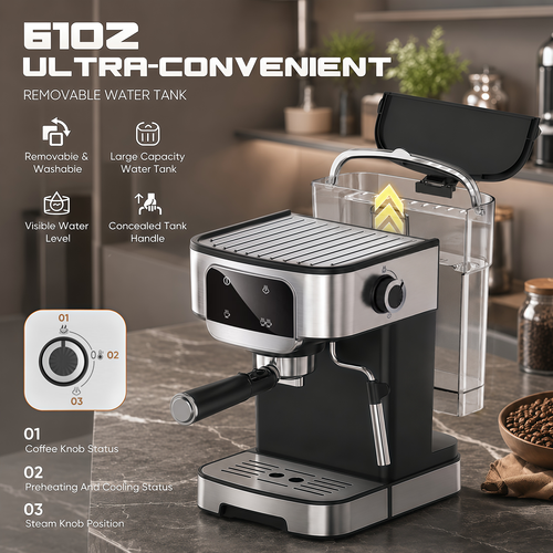 Espresso Machine 20 Bar, Professional Espresso Maker with Power Milk Frothe, 61OZ Removable Water Tank 2026